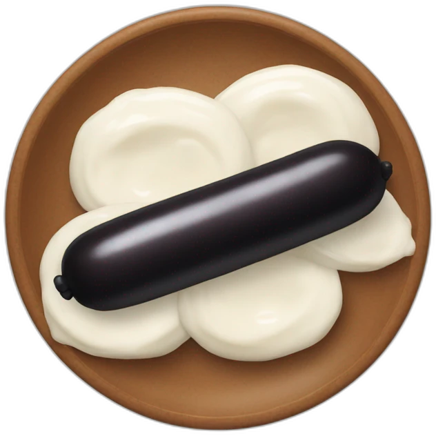 black sausage with 2 black meatballs and white sause emoji