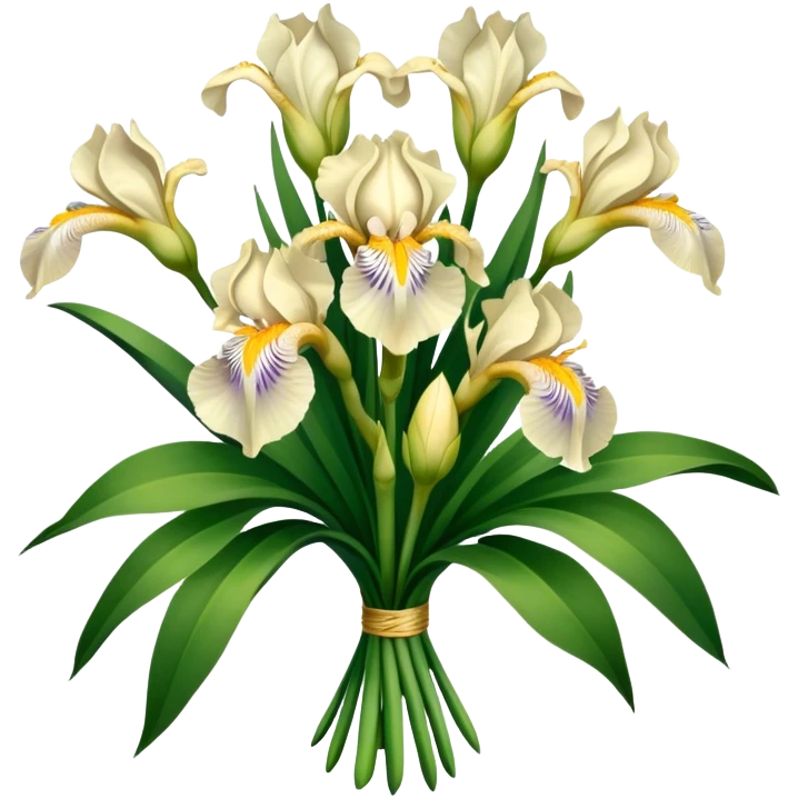 big bouquet Cream Iris, luxuriant, leaf, bud emoji