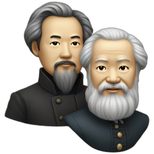 Li Hongzhi and Karl Marx, two human mentors, arm in arm，team up emoji