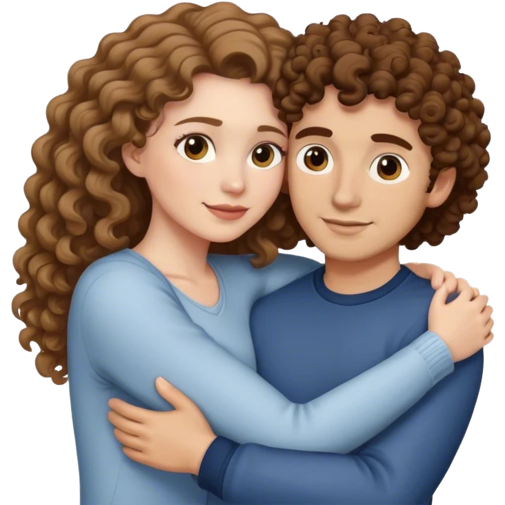 A white with with brown hair hugging a lightskin guy with curly hair  emoji