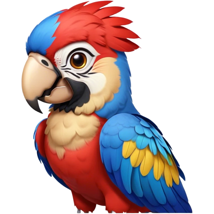 Cinematic Realistic Comical Macaw Portrait Emoji, Head tilted dramatically with an exaggeratedly amused expression, featuring a striking array of vividly detailed scarlet and blue feathers with bold natural accents and wide, expressive eyes full of playful disbelief, rendered with lifelike texture and vibrant hues, high shine, dramatic yet playful, styled with an air of cheeky avian mischief, soft glowing outline, capturing the essence of a spirited and over‐the‐top macaw that looks ready to flap its way into viral fame! emoji