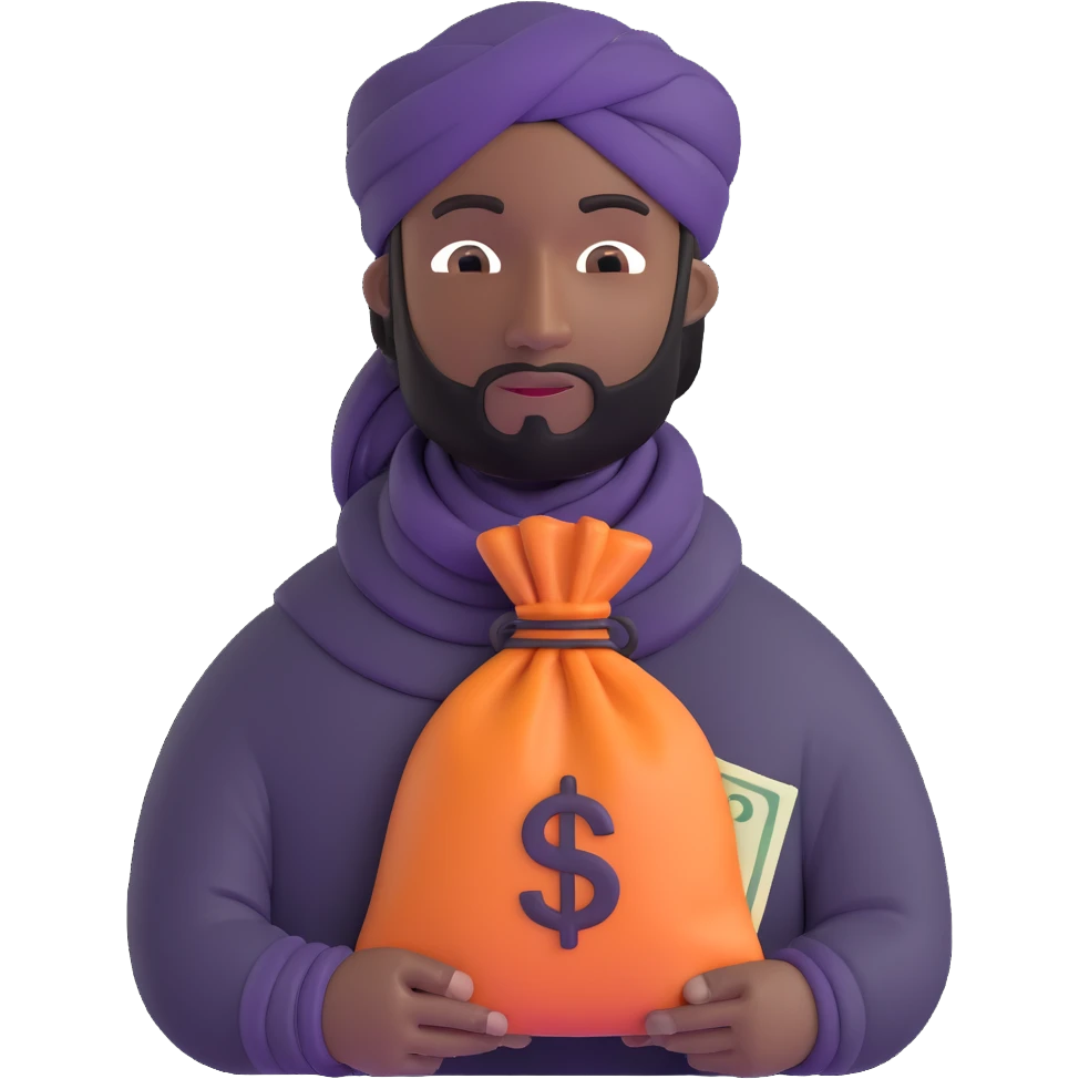 black robber with turban holding a money bag emoji