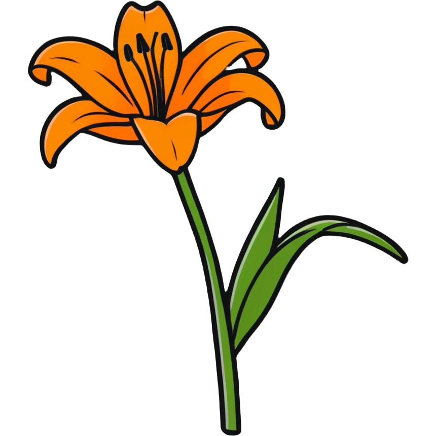 bright orange lily flower cartoonish sticker emoji