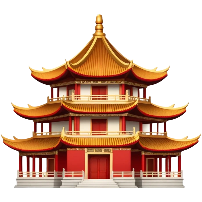 Traditional Chinese architecture with pagoda roofs, red columns, ornate details emoji