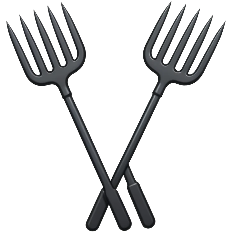 Make 2 black 3 spiked pitchforks cross emoji