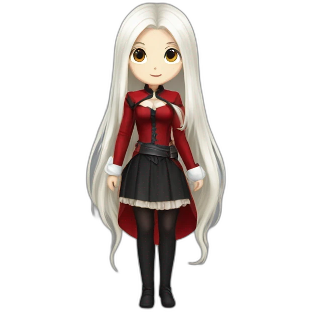 rpg-girl-with-long-straight white-hair-and-red-dress and black tights like chibi emoji