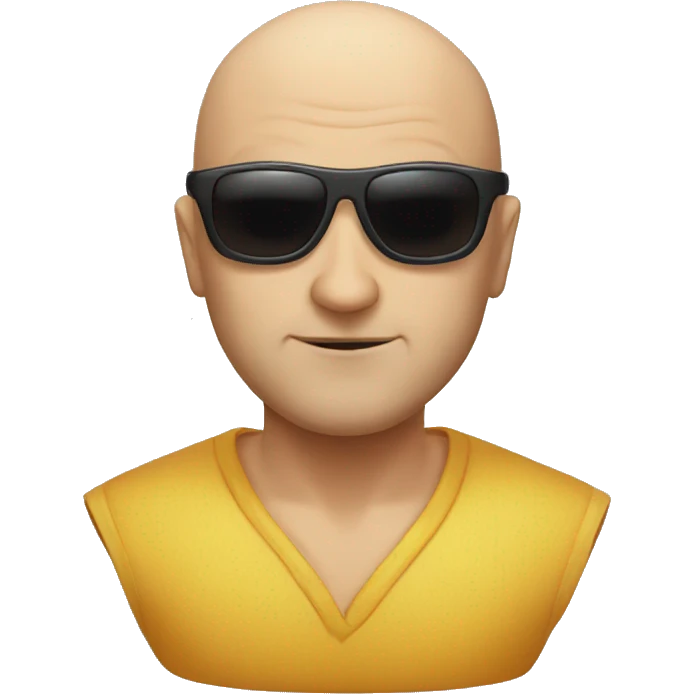 A bald man with sunglasses and a villian look emoji