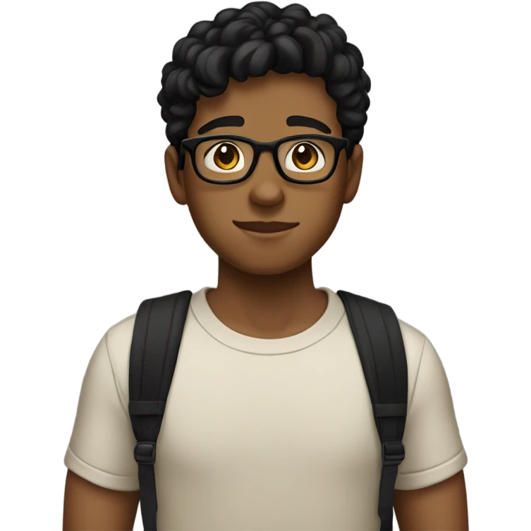 teenage boy with black wavy hair and glasses and a black short sleeve shirt and tan skin emoji