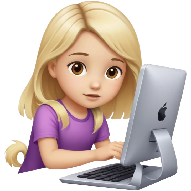 a little girl, ombre with blonde hair and brown eyes. playing games on the computer emoji