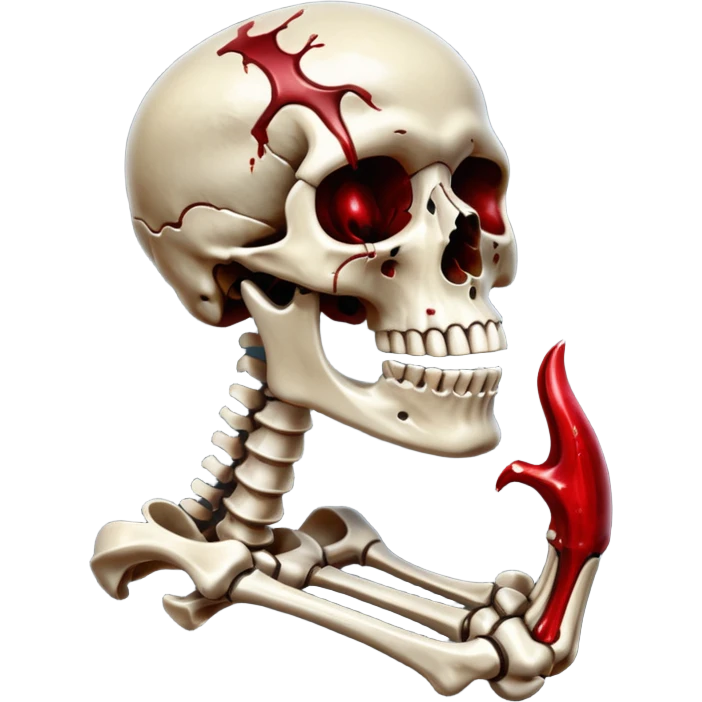 metallic anatomic bones with blood, steel texture, dark dramatic tone, minimal details emoji