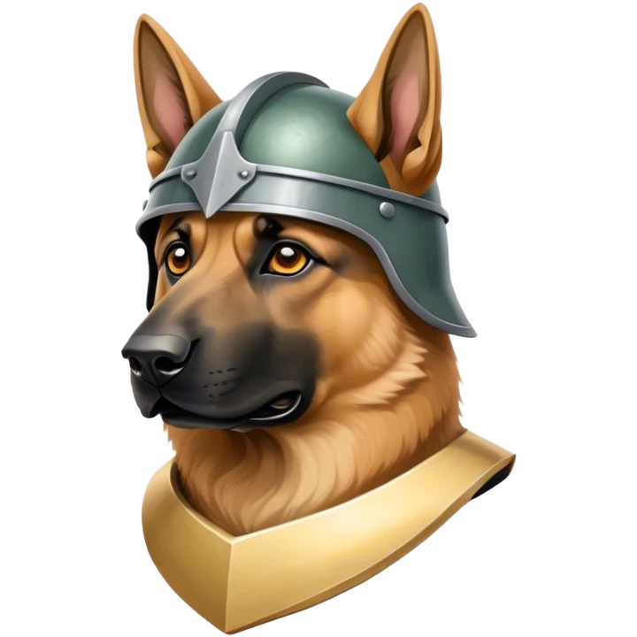 German shepherd wearing a spartan hat emoji