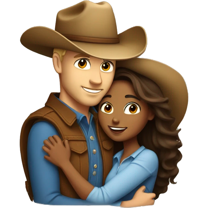 pretty brown woman hugging white man in cowboy hat  emoji