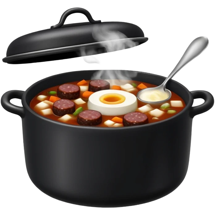 warm comforting bowl of sundae gukbap Korean blood sausage soup in black pot with steam iPhone emoji style emoji