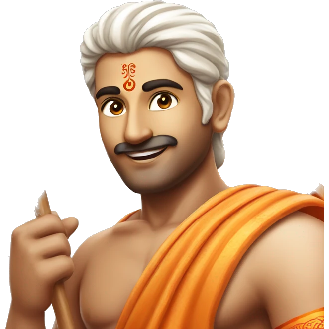 hindu guy with sandalwood paste on forehead, waving a saffron flag with jai shri ram written on the flag emoji