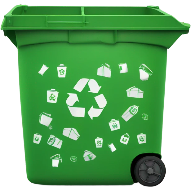 green container with recycling emoji
