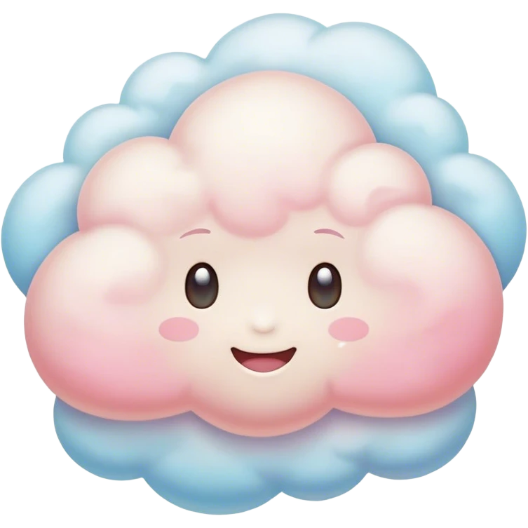Cinematic round pastel cloud, soft puffy texture, gentle glowing edges, tiny happy face with blushing cheeks, floating in a dreamy sky, warm and magical. emoji