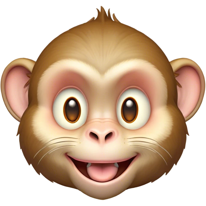 Cinematic Cheeky Macaque Portrait Emoji, Grinning mischievously with a tilted head and a playful smirk, showcasing a smart, agile build with soft, textured fur and wide, sparkling eyes pulling a funny face, Simplified yet strikingly expressive features, highly detailed, glowing with a warm, vibrant radiance, high shine, spirited and impish, stylized with an air of cheeky primate mischief, focused and teasing, soft glowing outline, capturing the essence of a cheeky macaque that looks ready to jump out of the screen with playful charm! emoji