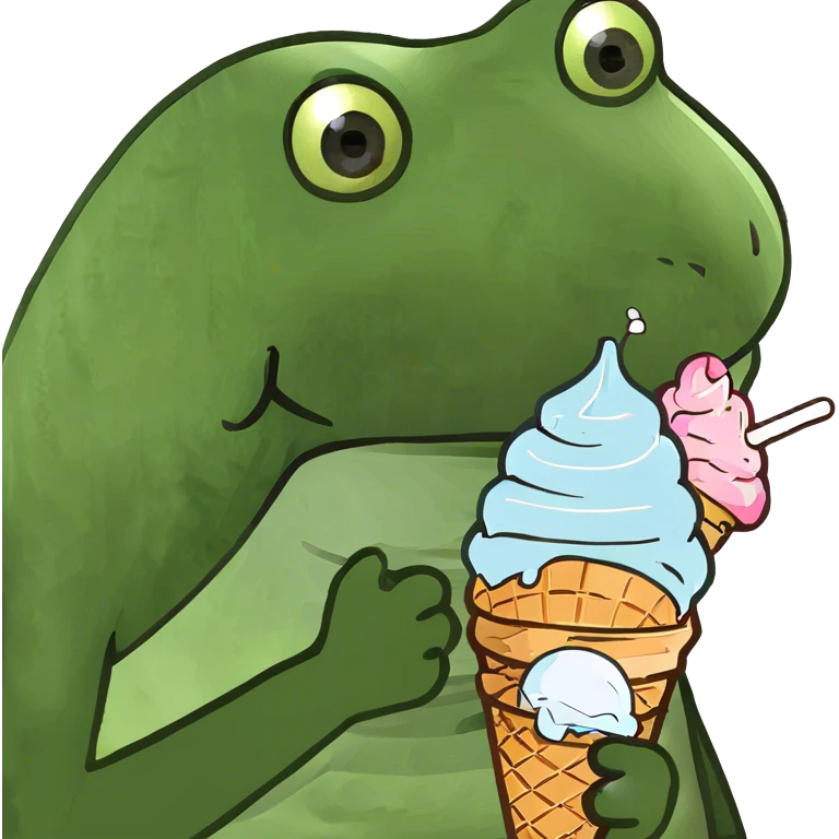 Cute frog with ice cream emoji
