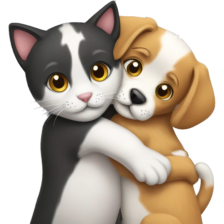 Cat and dog hugging each other  emoji