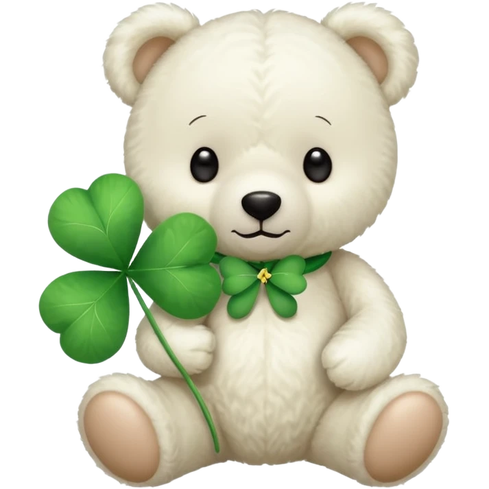 White Teddy with four-leaf clover emoji