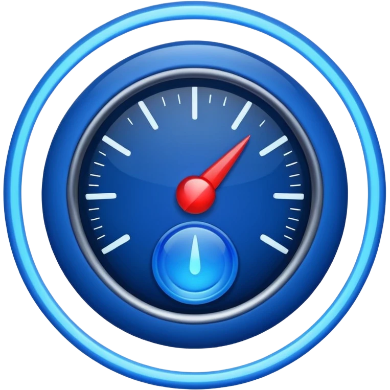a round gauge, deep blue with a glowing effect, no numbers, just a pointer and segments, apple emoji style emoji