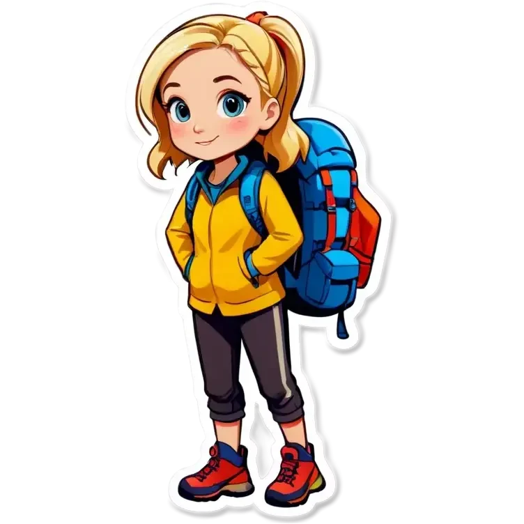 blonde backpacking girl in the mountains emoji