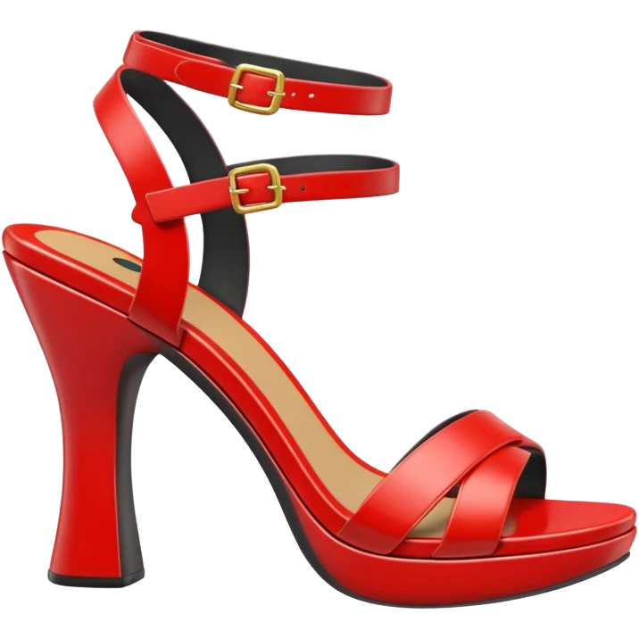 A 3D cartoon RED open-toe sandal with ankle straps and smooth curved sole, isolated plain background, Memoji-style rendering. emoji