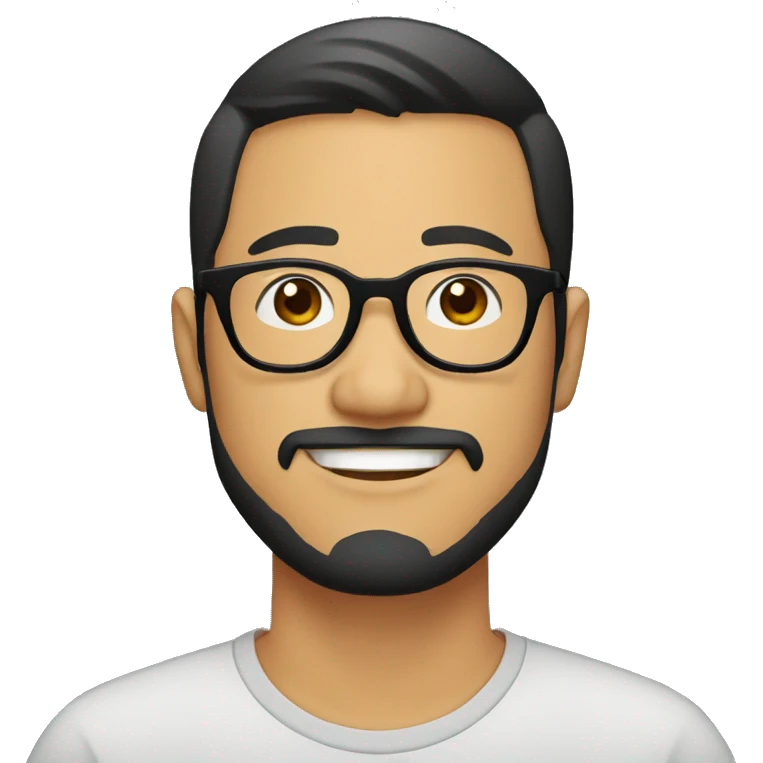 Asian man, 30 years old, beard, black round frame glasses, buss cut emoji