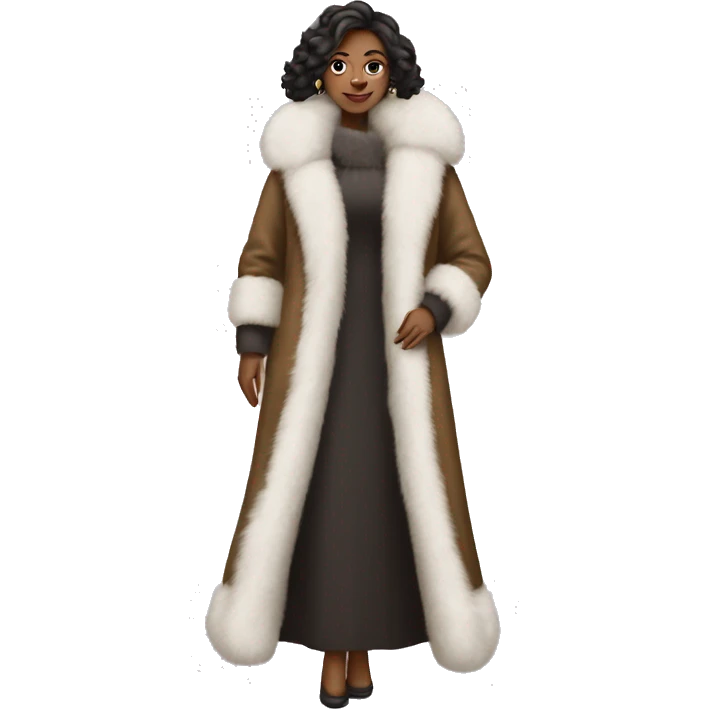 White Woman wearing big full length fur coat emoji