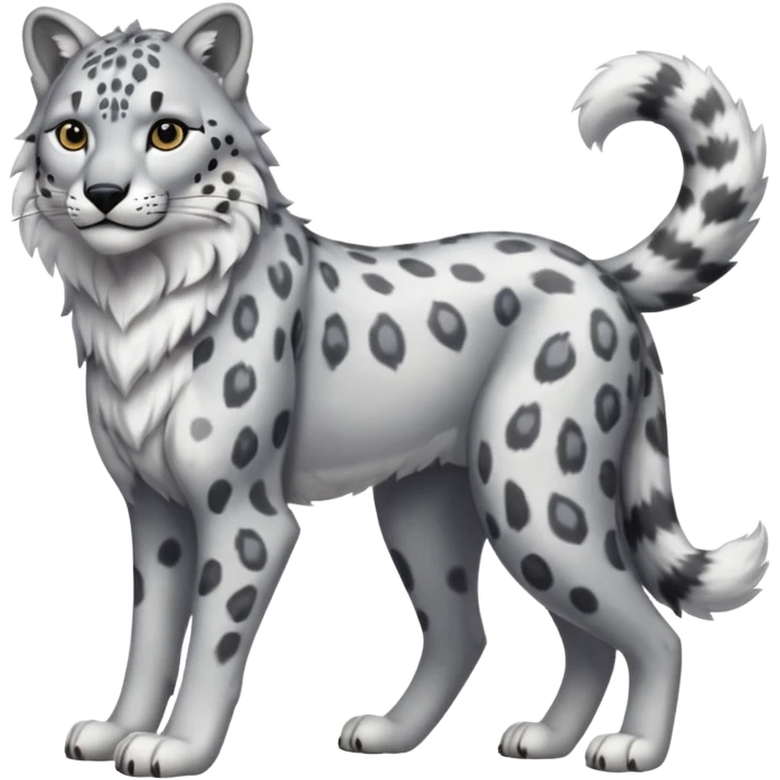 Snow-leopard-wolf-hybrid-fusion-animal-creature, full body emoji