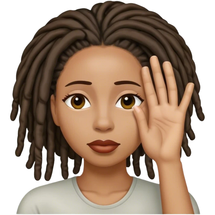 Black woman with locs hand over eyes emoji