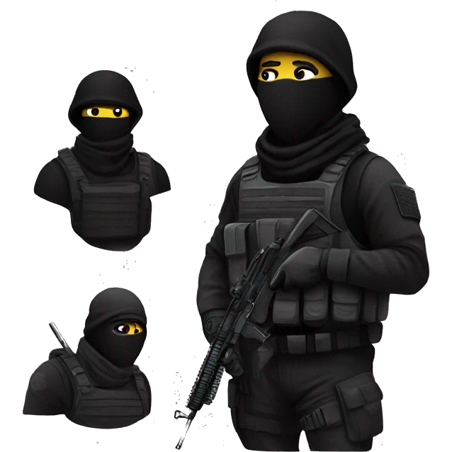 Special forces with black tactical gear and a black balaclava and blc emoji