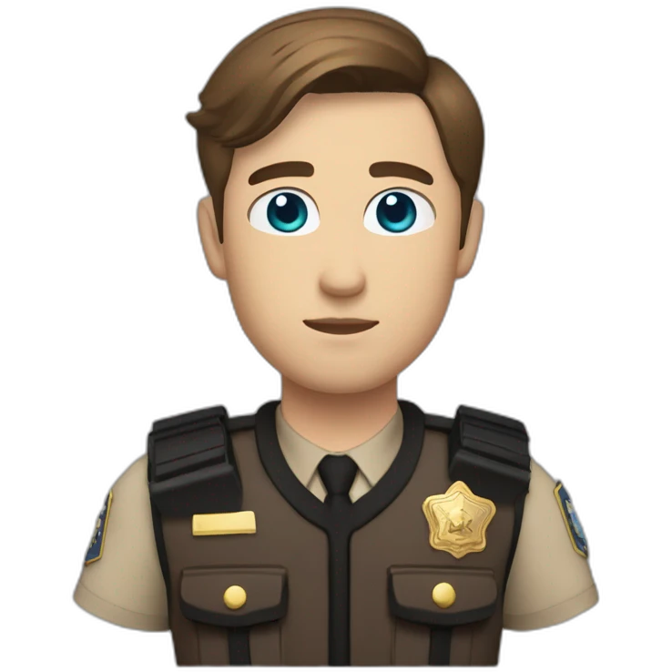 Deputy sheriff with short Brown hair and blue eyes and bulletproof vest and arms emoji