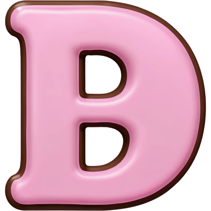 “Single pink bubble letter D, white outline, bottom dipped in chocolate with pink frosting drizzle, kawaii style, glossy, soft shading, clean outline, transparent background, Discord emoji size” emoji
