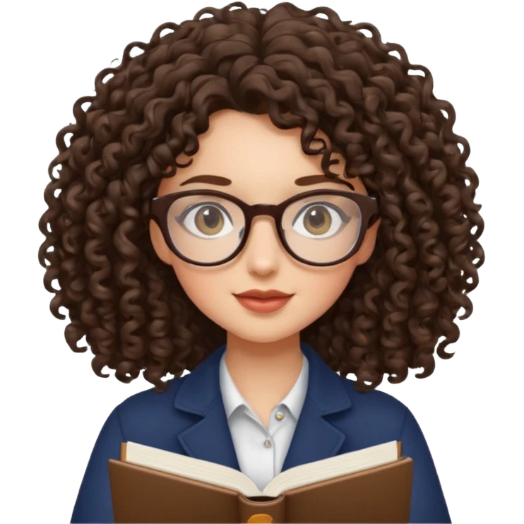beautiful brunette girls with curly hair and glasses studying emoji