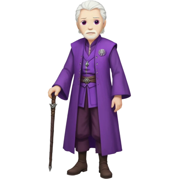 a white haired old man with purple eyes standing, full body, in Targaryen themed clothes, clothes aren't purple  emoji