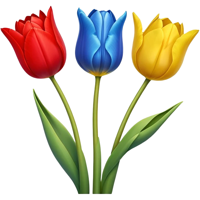 three tulips - one red tulip, one blue tulip, and one yellow tulip emoji