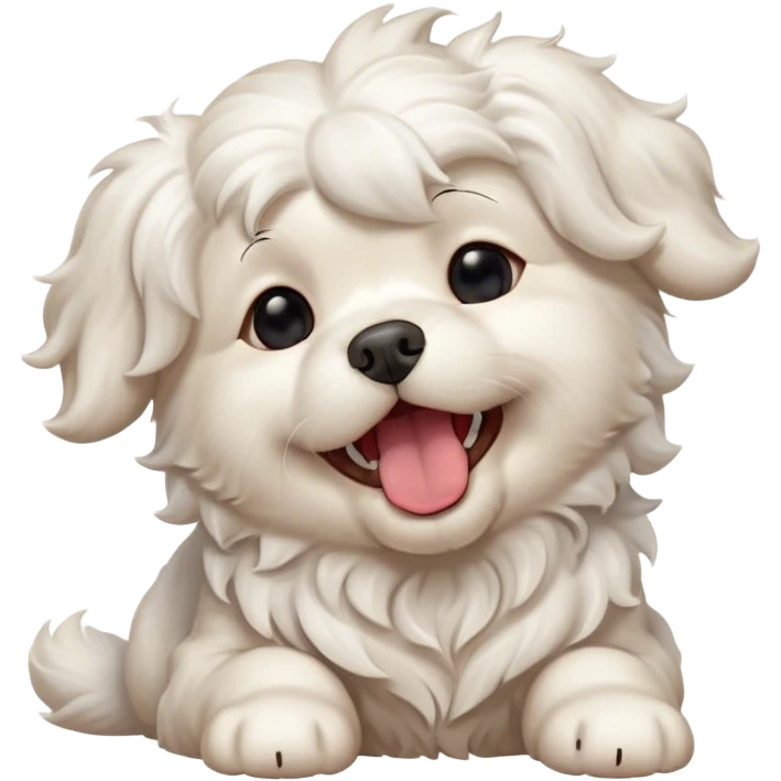 Cinematic Cute Yawning Wavy-Haired Maltese Dog Portrait Emoji, Head tilted slightly with a dramatic, wide-open yawn, showcasing a lustrous, wavy-haired white coat with gentle highlights, floppy ears slightly drooping, round dark eyes barely open in drowsy contentment, Simplified yet irresistibly adorable features, highly detailed, glowing with a soft, cozy glow, high shine, relaxed yet expressive, stylized with a touch of whimsy, bright and endearing, soft glowing outline, capturing the essence of a sleepy yet affectionate companion, so drowsy it feels like it could stretch right out of the screen and curl up for a nap! emoji