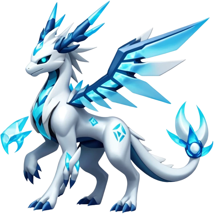 Futuristic Kyurem-reshiram-Glaceon-dialga-suicune-hybrid, full body emoji