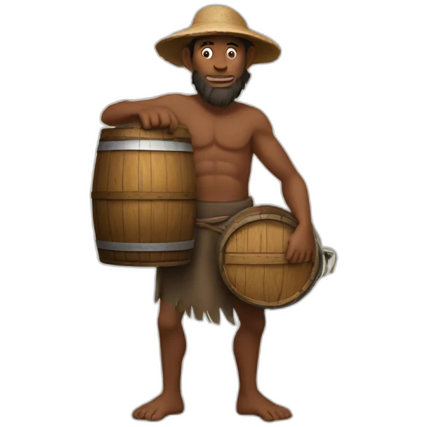 primitive man holds a barrel of oil in his hands emoji