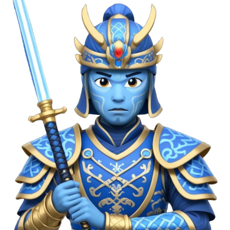 samurai with laser sword, blue emoji