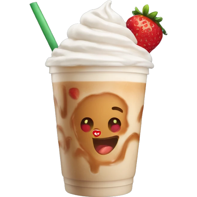 Iced caramel latte with strawberry  emoji