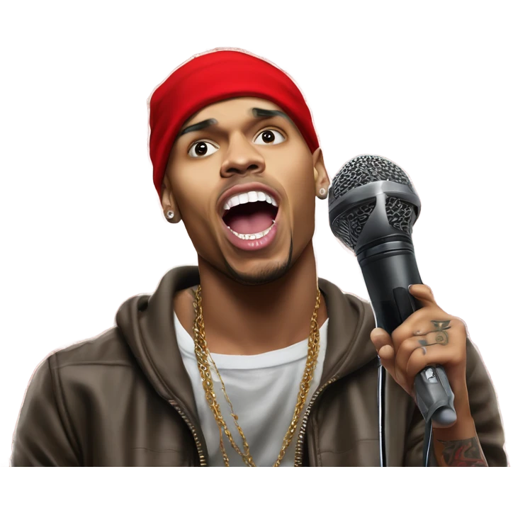 Hyper Realistic Chris brown singing residuals with red patterned bandana ceiling mic emoji