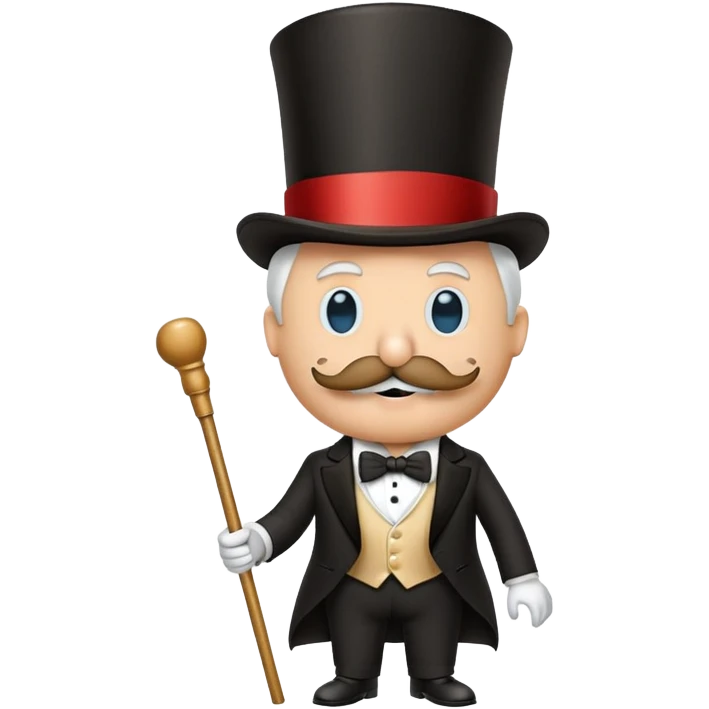 Rich Uncle Pennybags with mustache, top hat, tuxedo, and cane emoji