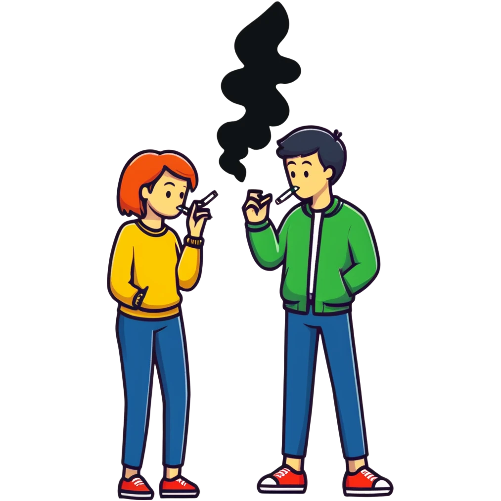 Cartoon couple sneaking into wedding ceremony, both smoking marijuana, full body, tiptoeing with hunched posture emoji