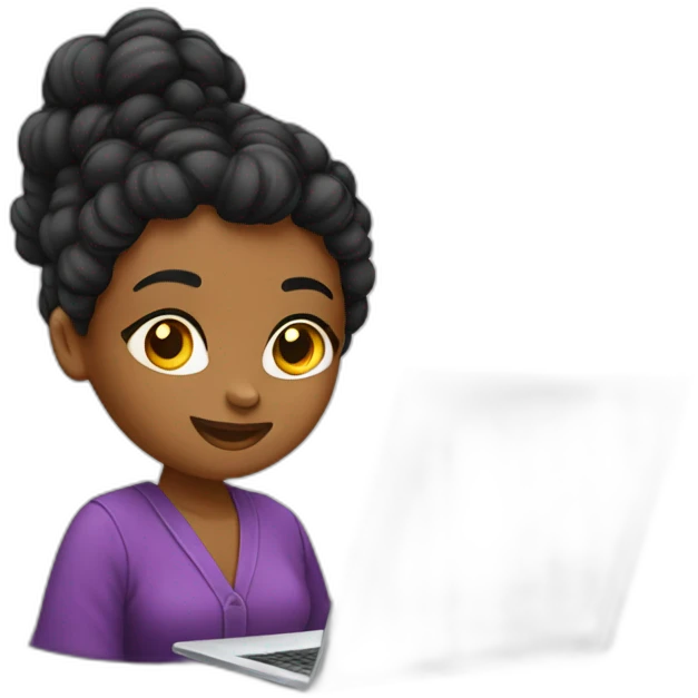 MULHER DE CABELO PRETO TRABALHANDO COM NOTEBOOK emoji