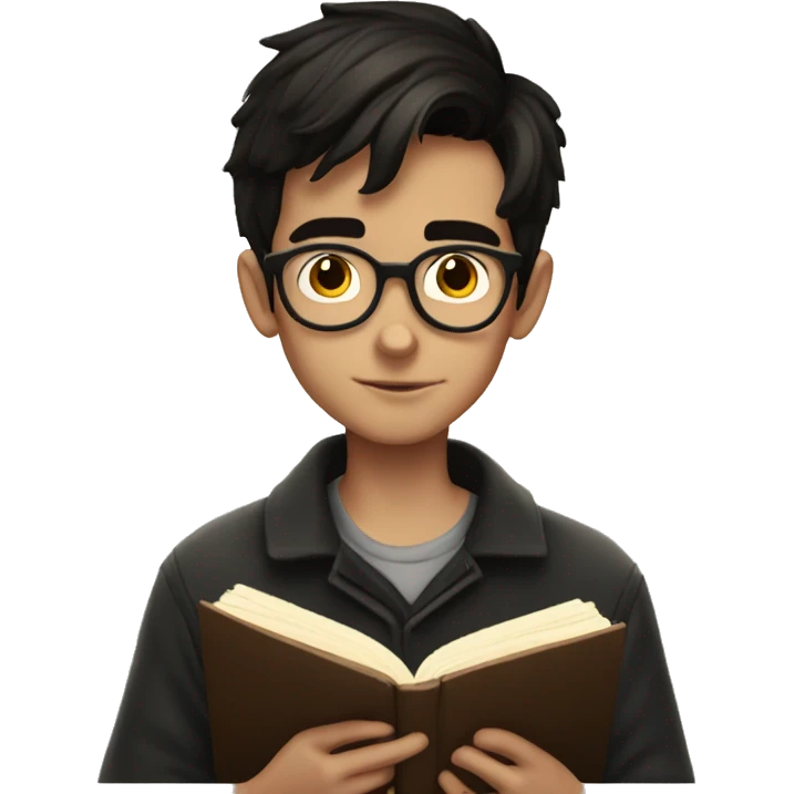 dark haired boy no glasses reading harry pott emoji