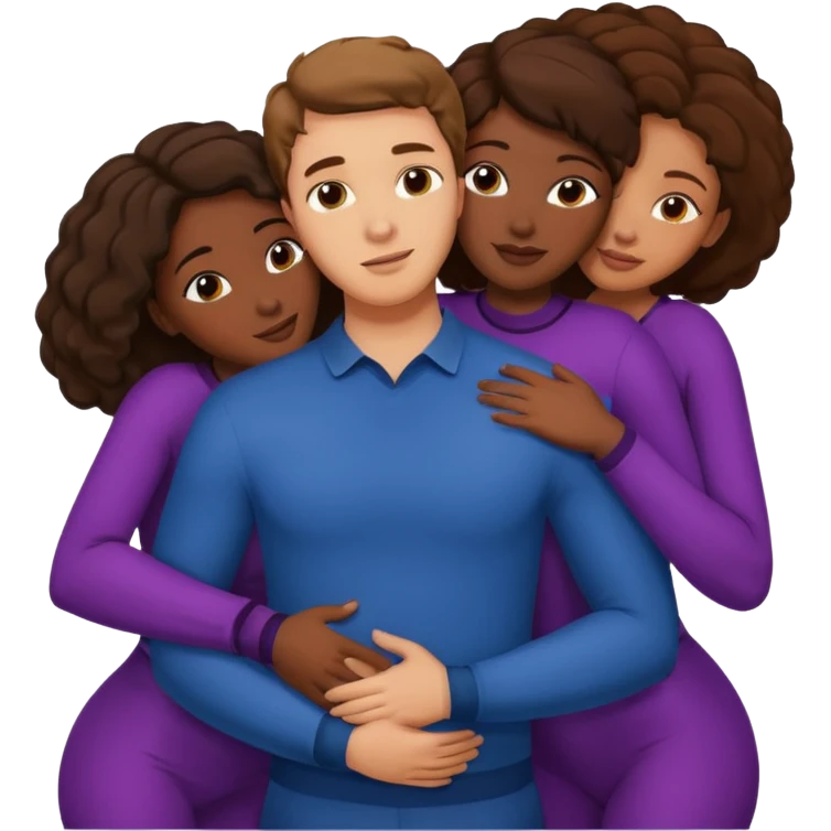 one american italian young brown-haired man surrounded by three african women with large butts hugging him and each other and massaging his crotch emoji