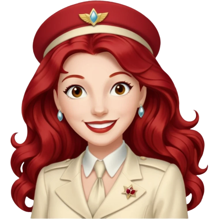 LaVerne Andrews from The Andrews Sisters with long dark red hair, ivory outfit emoji