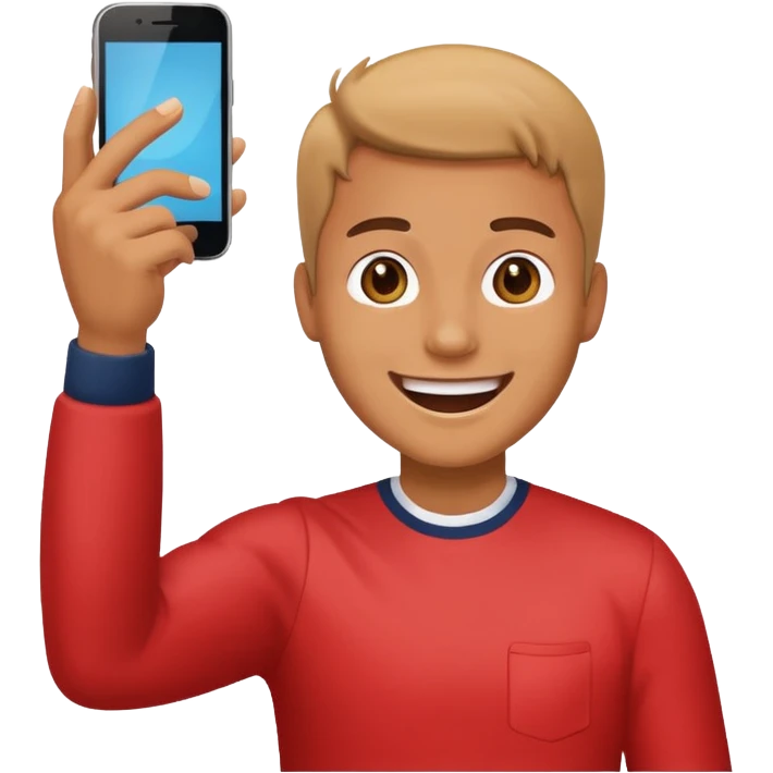 Person mit Smartphone, lächelt und jubelt emoji